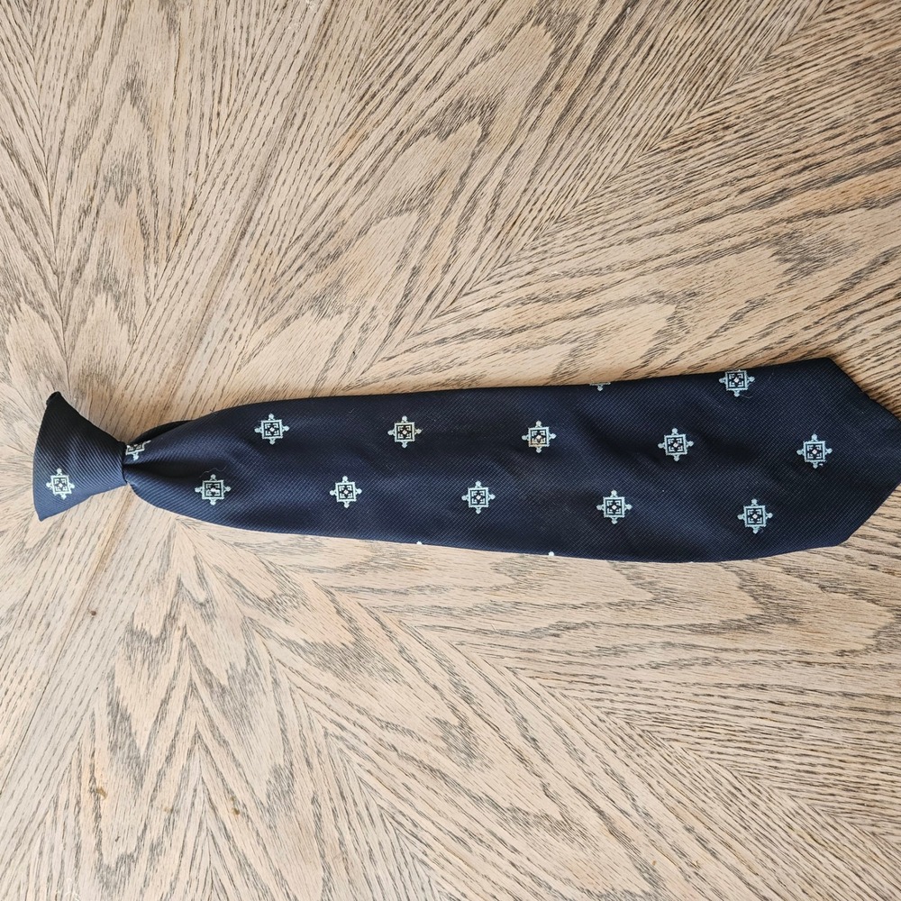Wembley Clip On Tie Mens OS Navy Blue Medallion Geometric Vintage 90s RN16484